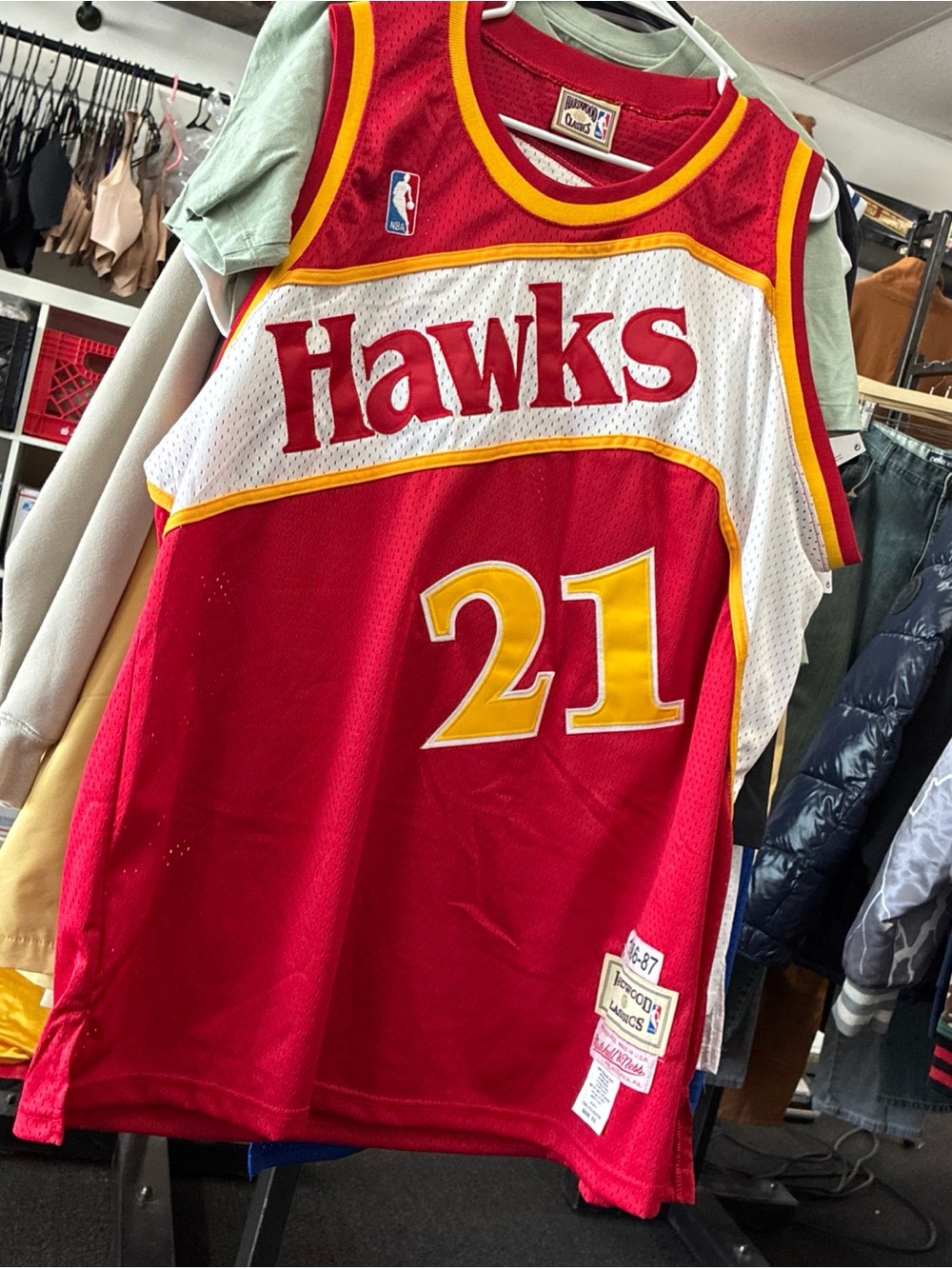 Men’s Rare Mitchell Ness 1986-87 Atlanta Hawks Dominique Wilkins Jersey SZ 52